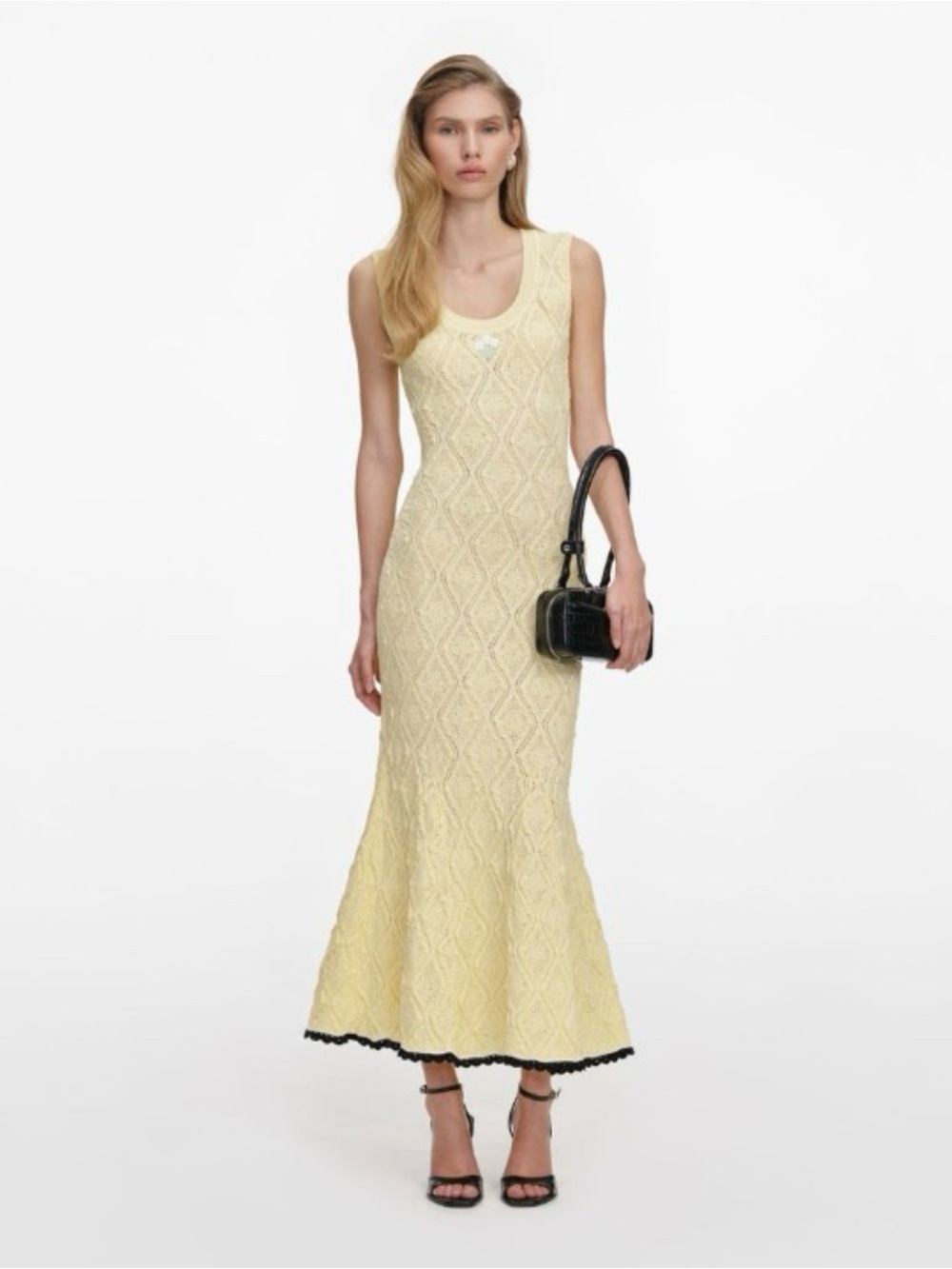 Self-Portrait Pale Yellow Lace Sleeveless Mermaid Dress